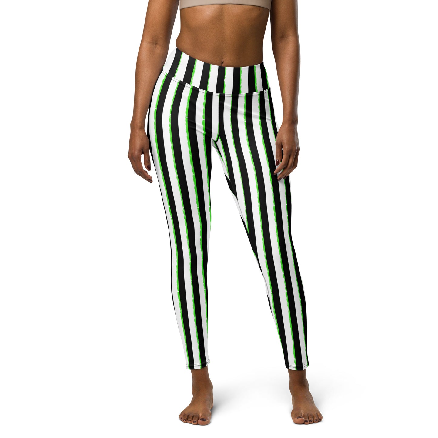 Striped Black with Green, Yoga Leggings