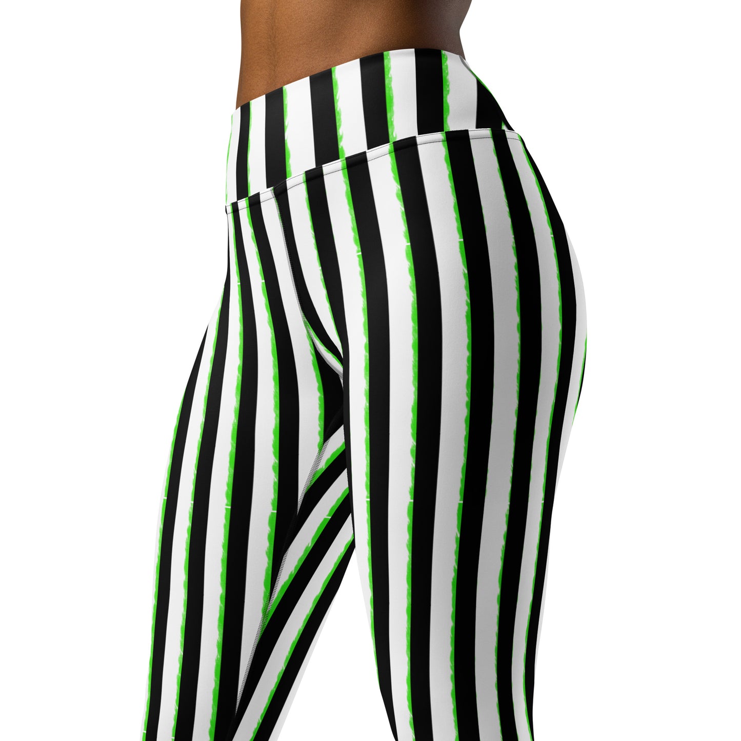 Striped Black with Green, Yoga Leggings