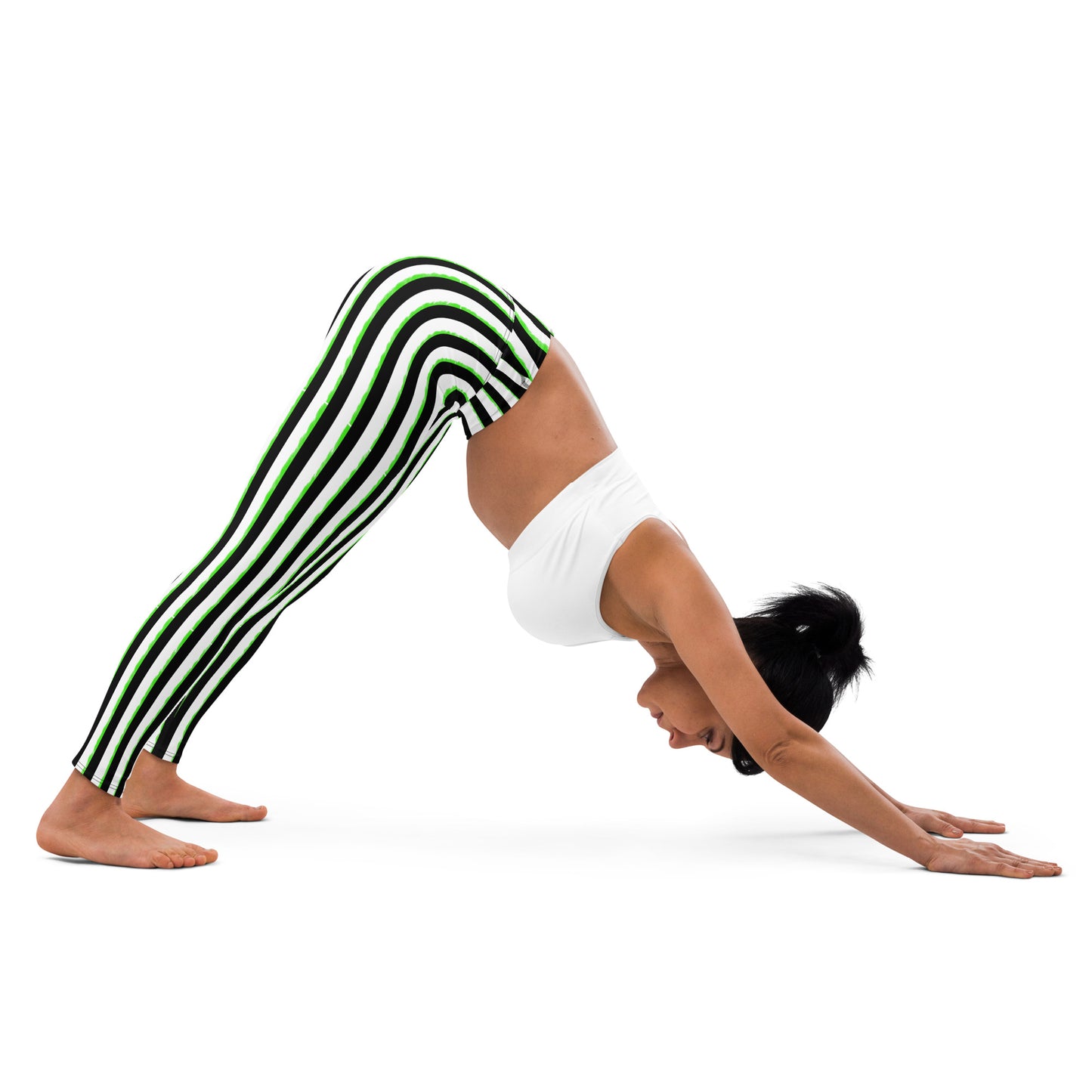 Striped Black with Green, Yoga Leggings