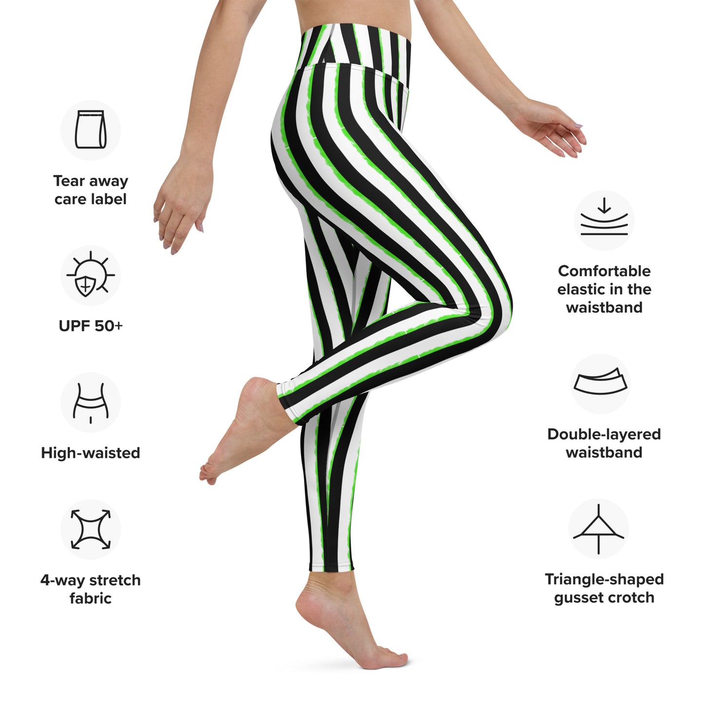 Striped Black with Green, Yoga Leggings