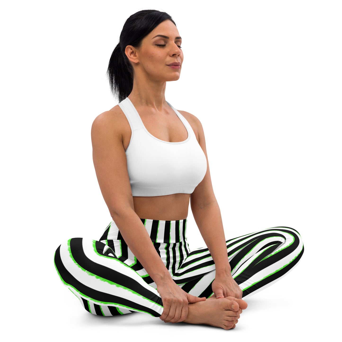 Striped Black with Green, Yoga Leggings