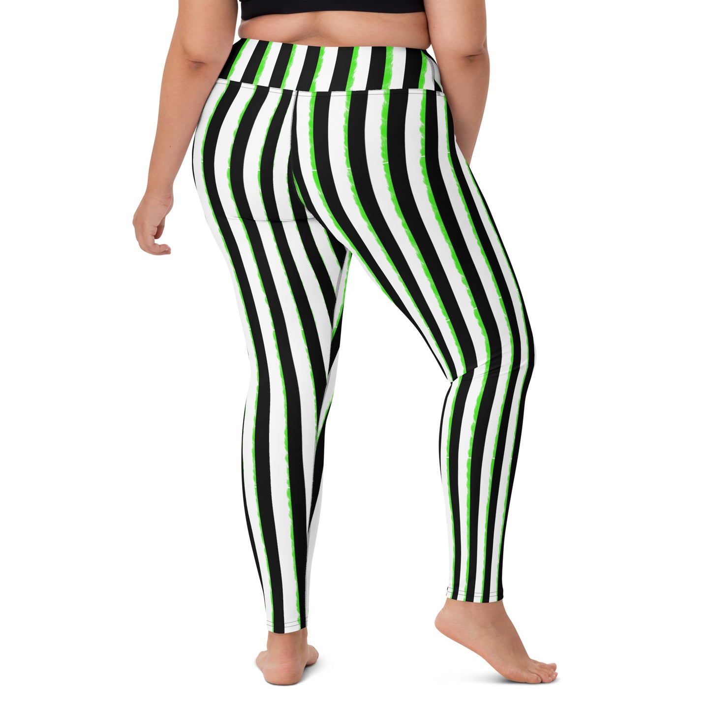 Striped Black with Green, Yoga Leggings