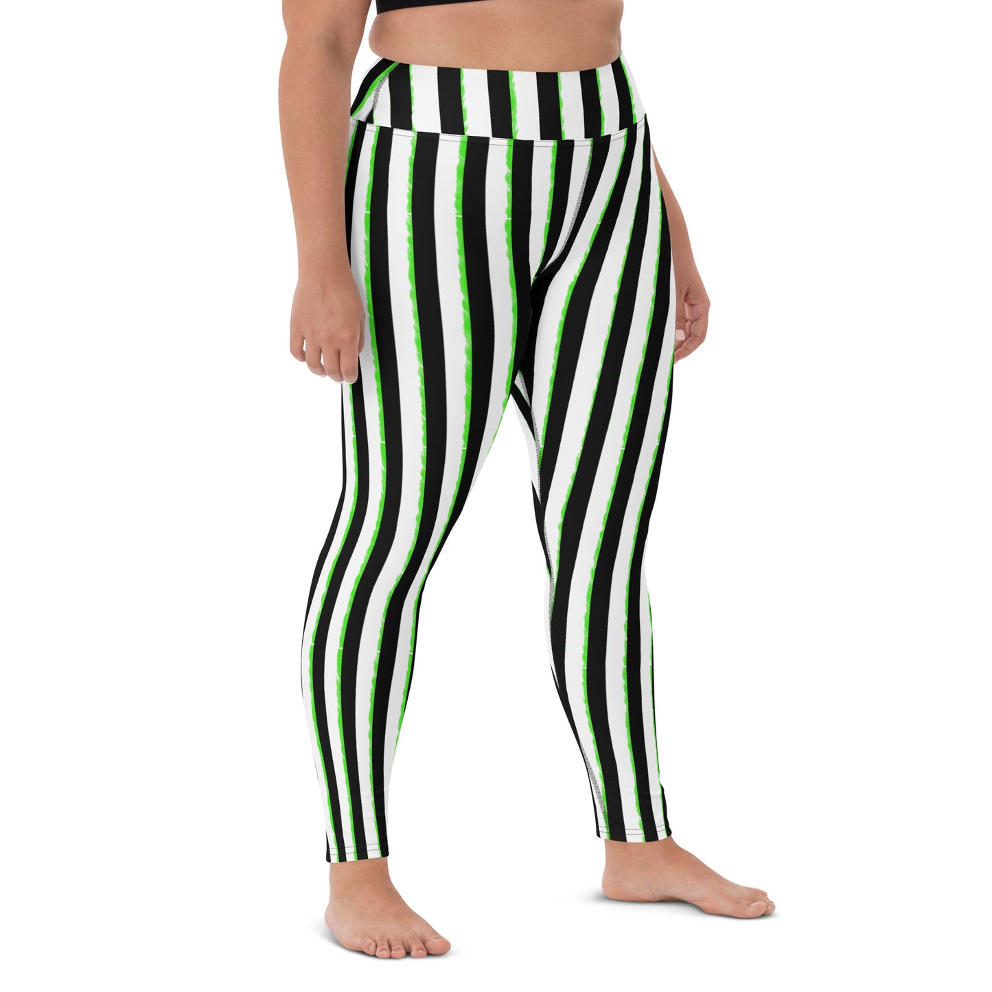 Striped Black with Green, Yoga Leggings