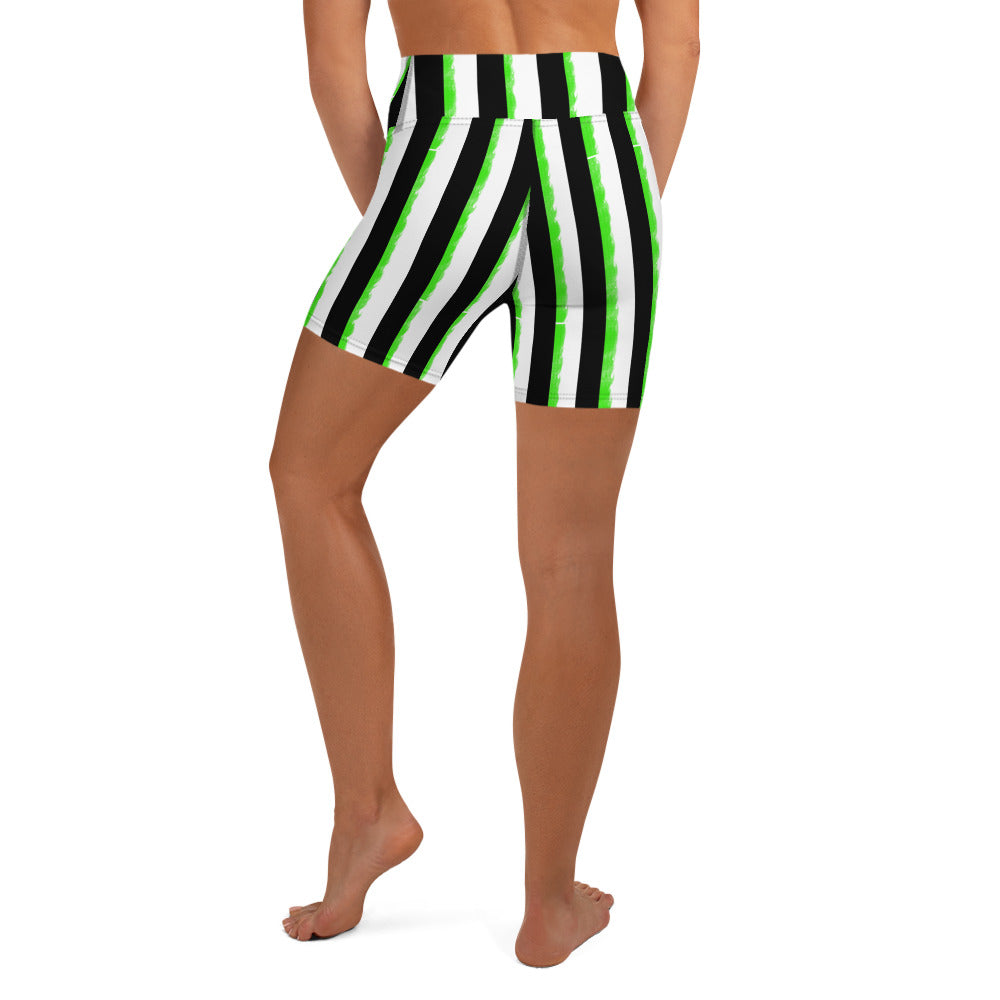 Striped Black and Green Yoga Shorts