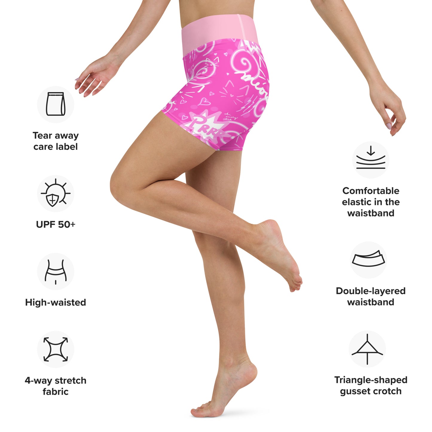 Pink Kitty Yoga Shorts