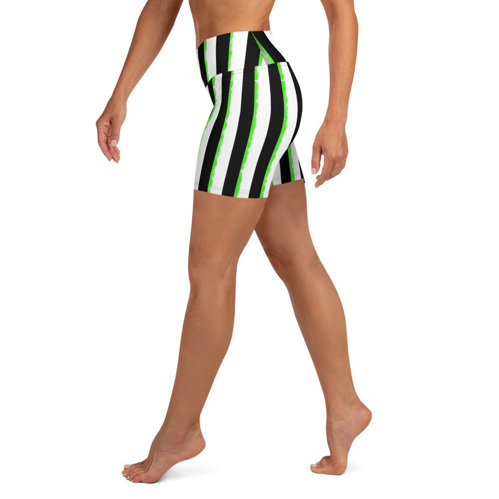 Striped Black and Green Yoga Shorts