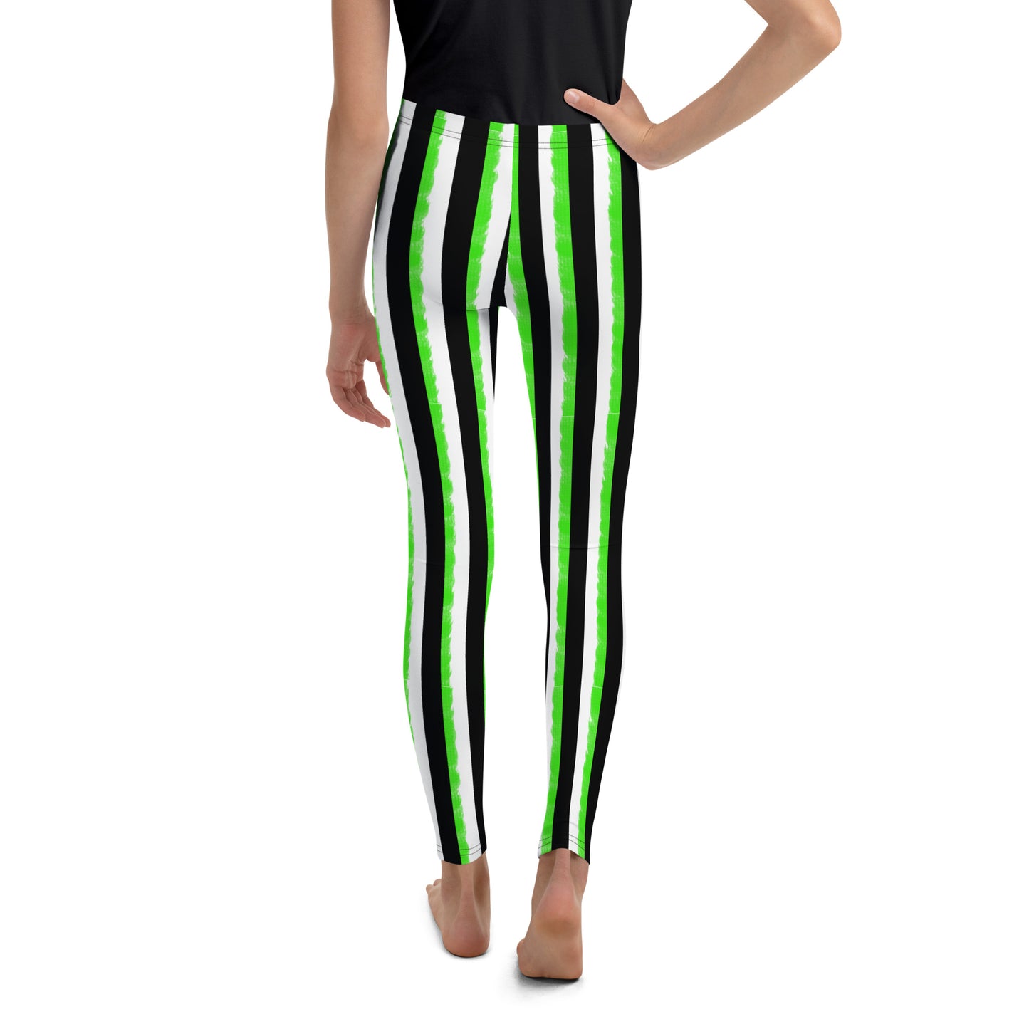 Striped Black and Green Youth Leggings