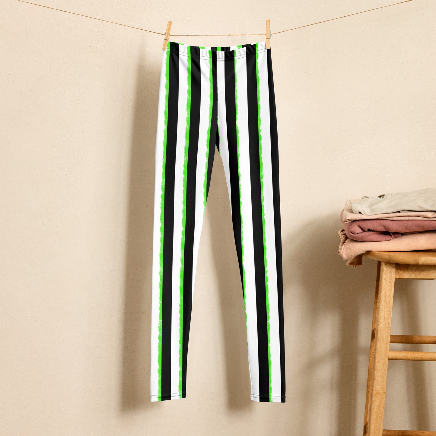 Striped Black and Green Youth Leggings