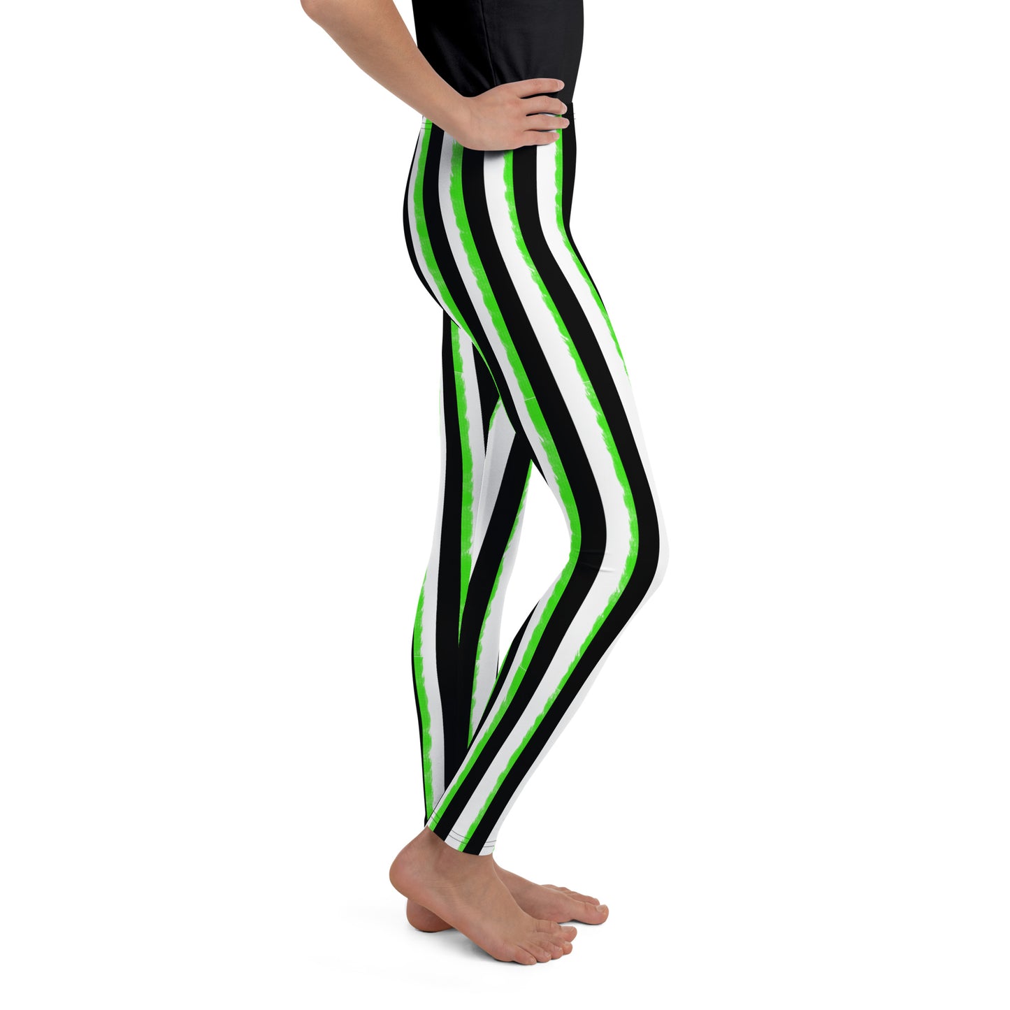 Striped Black and Green Youth Leggings