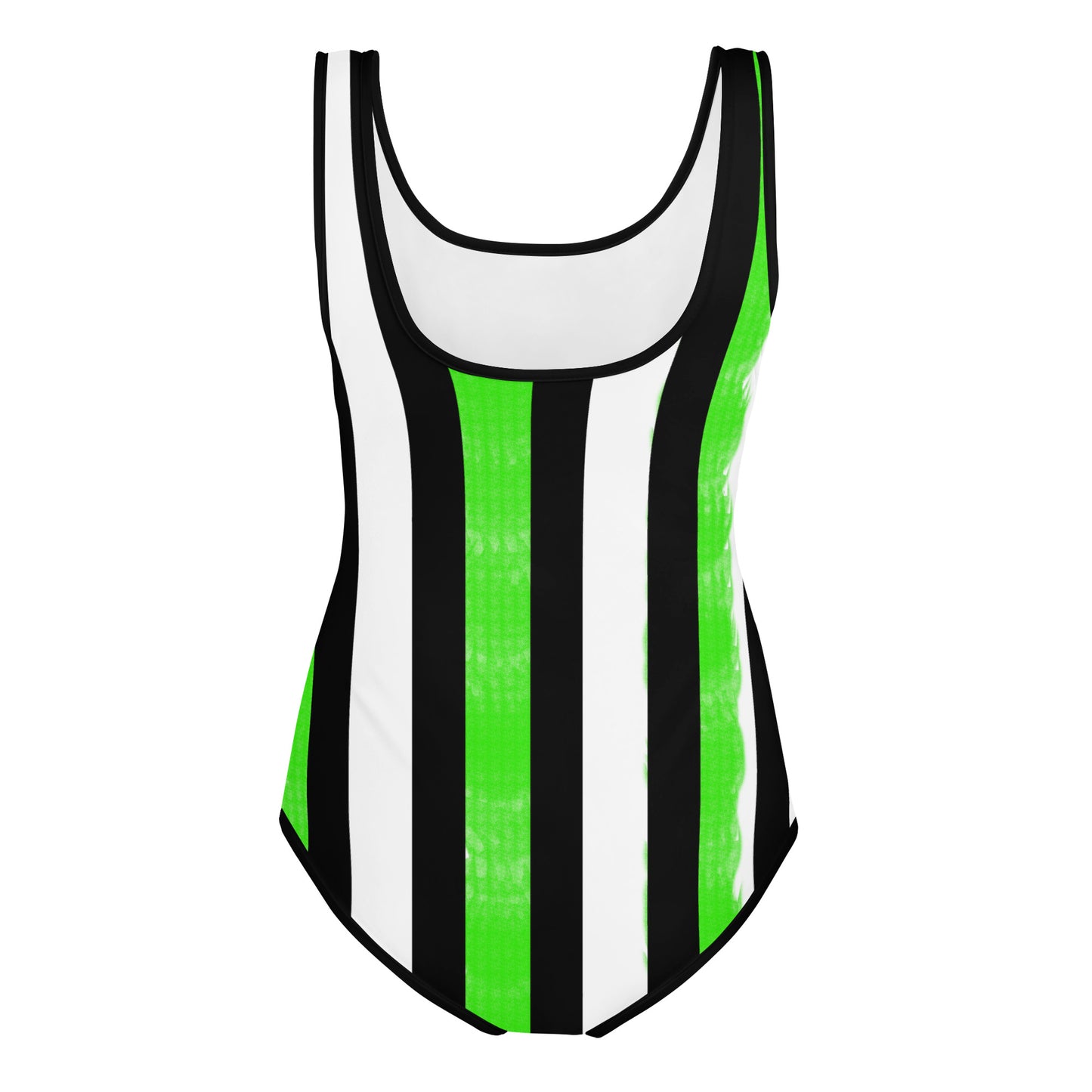 Striped Black and Green All-Over Print Youth Swimsuit