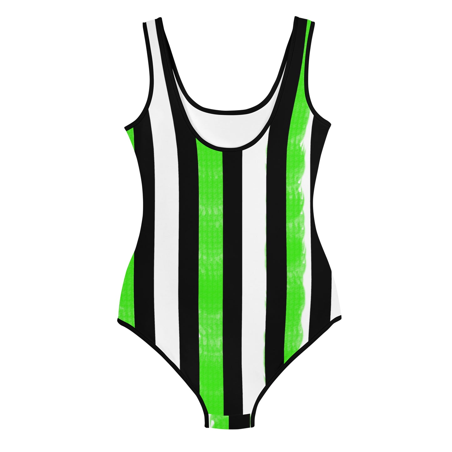 Striped Black and Green All-Over Print Youth Swimsuit