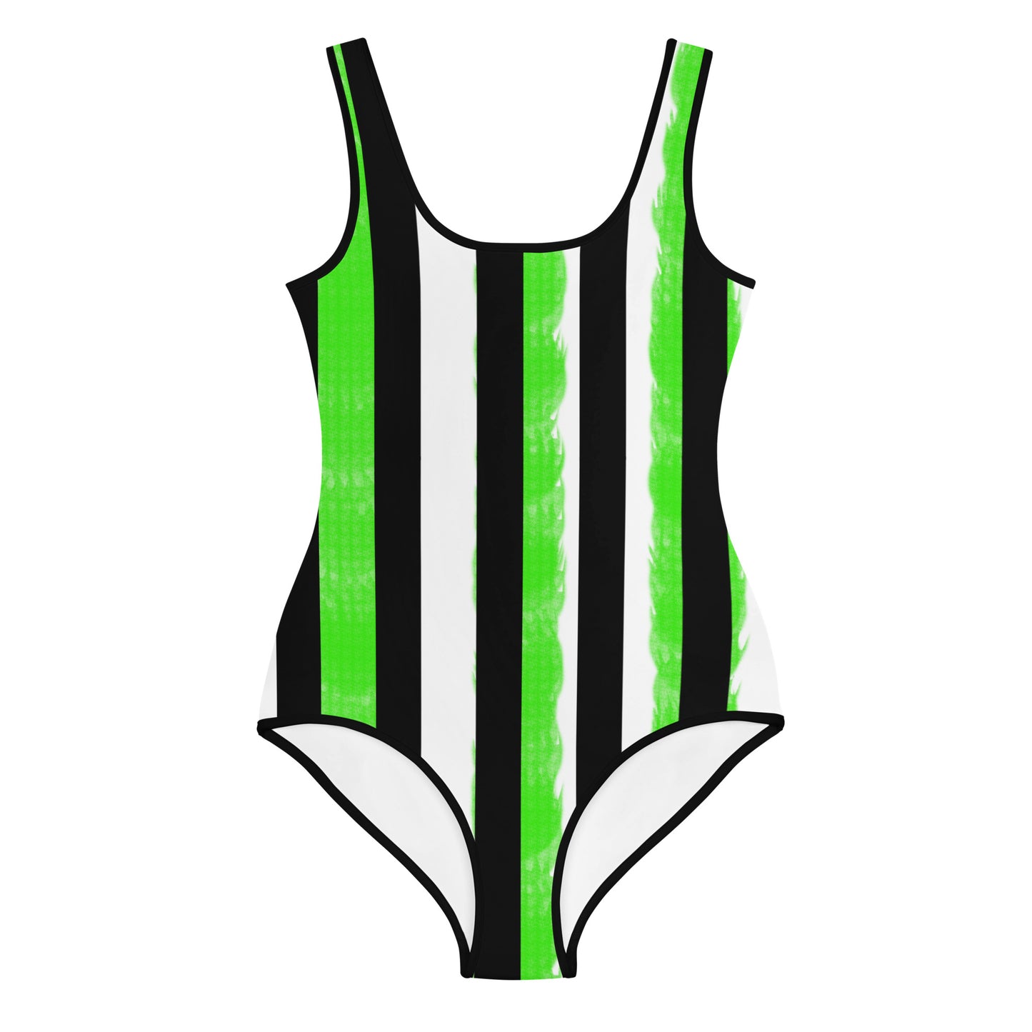 Striped Black and Green All-Over Print Youth Swimsuit