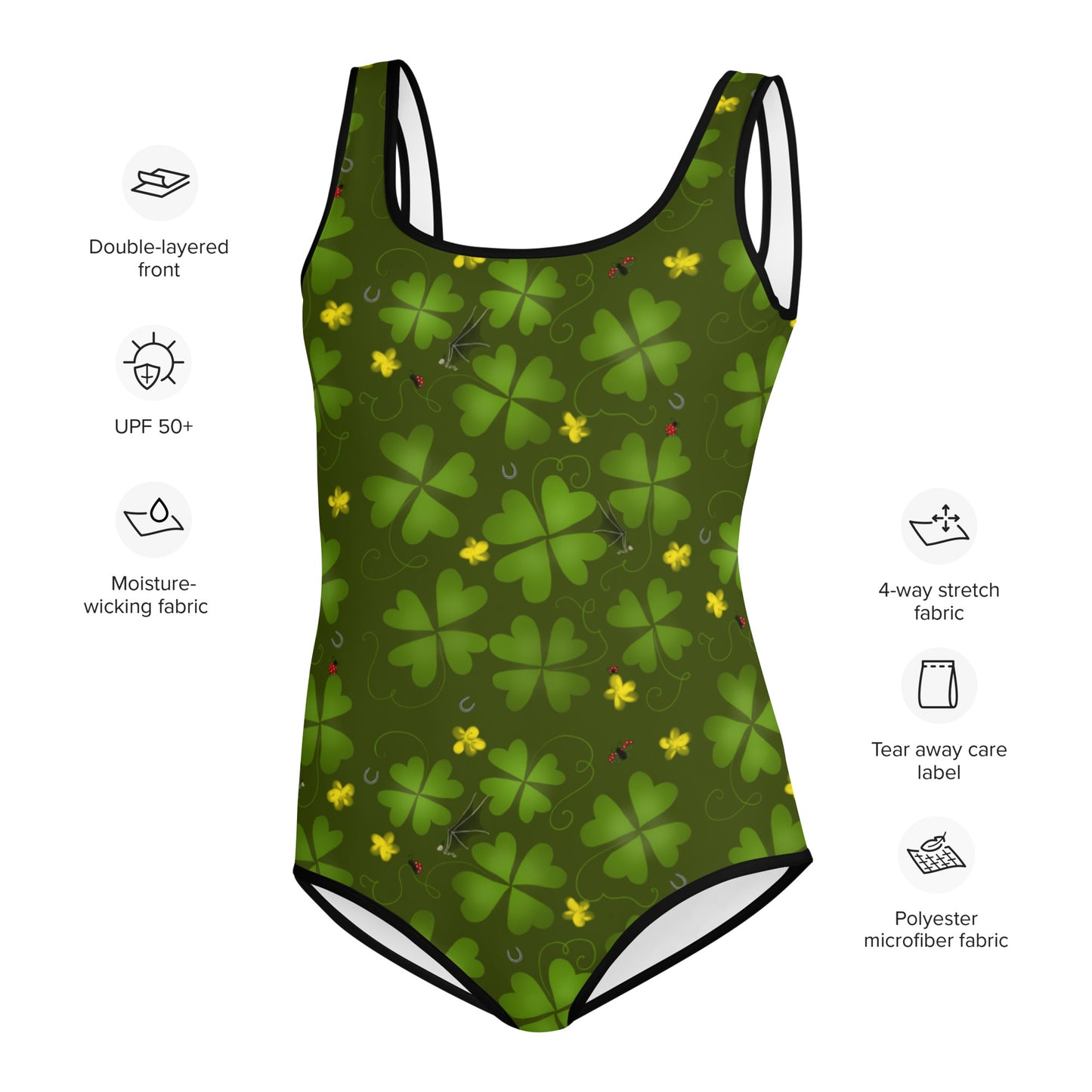 Lucky Clover, All-Over Print Youth Swimsuit